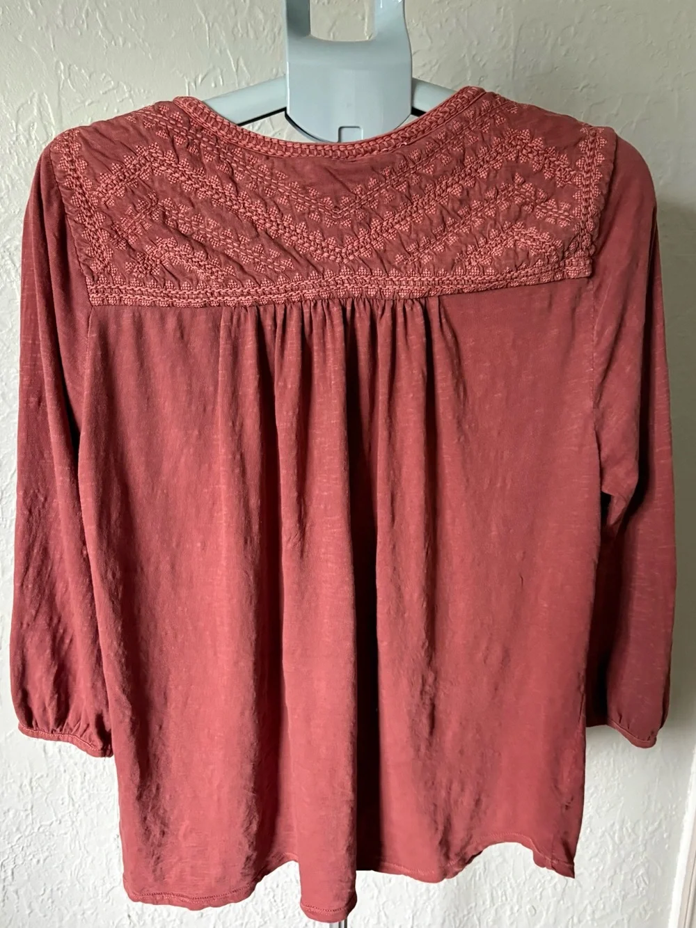 Lucky Brand 1X 100% Cotton Embroidered Boho Peasant Top Dusty Rose